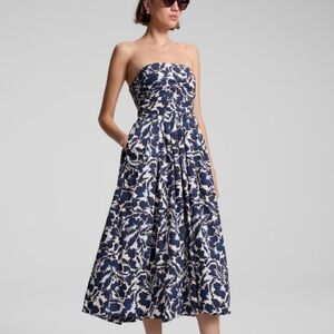 NWOT ALC Tate Strapless Blue Black & White Midi Dress 6